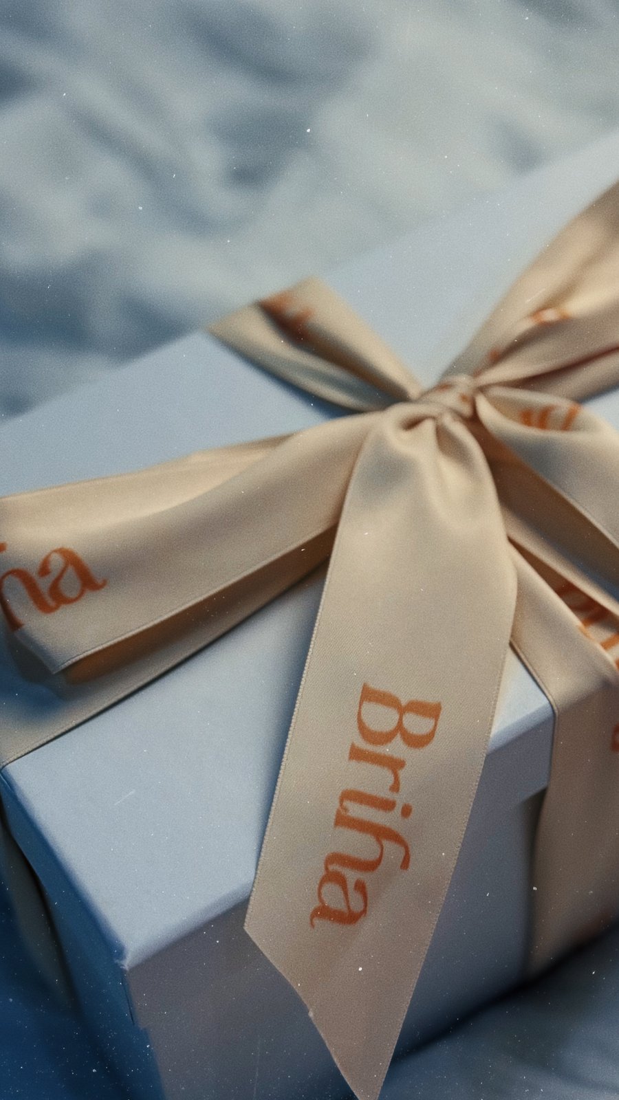 Closed Briha gift box with branded ribbon