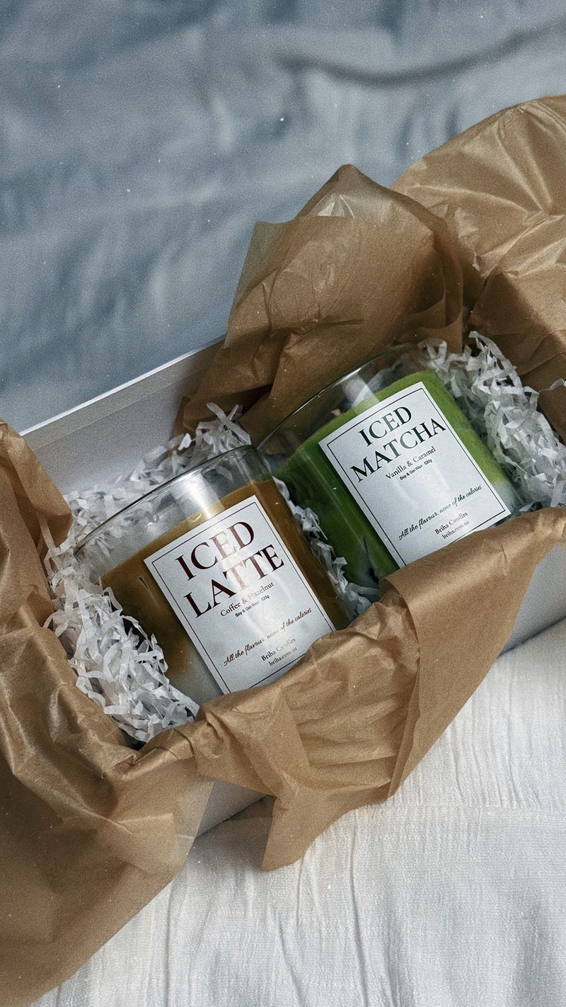 The Cafe Order gift box with Iced Latte and Iced Matcha candles
