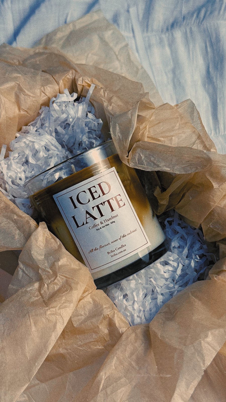 Briha Iced Latte soy and gel wax candle, coffee and hazelnut