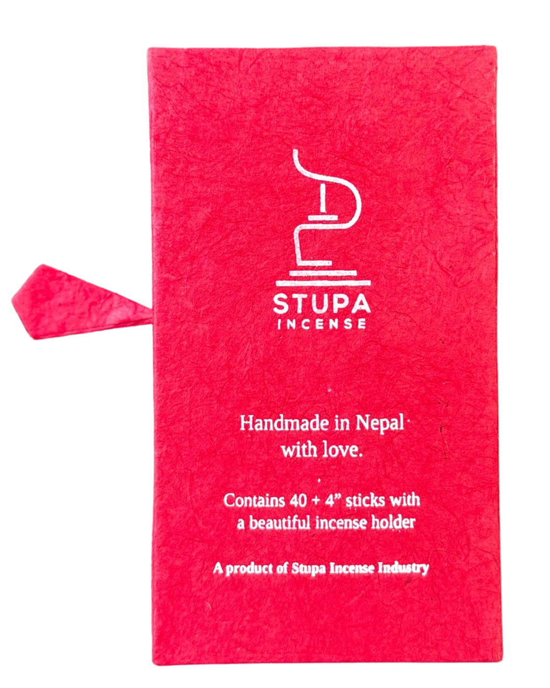 Stupa Incense box back: handmade in Nepal with love, 40+ sticks and holder