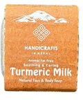 Turmeric Milk natural face and body soap, handmade in Nepal, wrapped in orange handmade paper